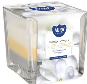 Bispol Świeca zapachowa w szkle trójkolorowa 170 g  Białe kwiaty