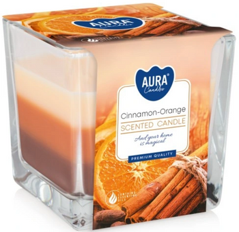 Bispol Świeca zapachowa w szkle trójkolorowa 170 g Cynamon - Pomarańcza