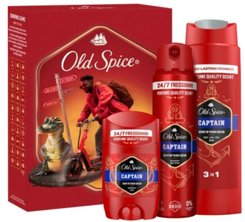 Zestaw prezentowy Old Spice Captain Dezodorant w sztycie 50 ml + Dezodorant w sprayu 150 ml + Żel pod prysznic 250 ml
