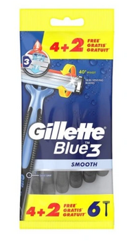 GILLETTE Blue 3 Smooth Jednorazowe maszynki do golenia dla mężczyzn 6 szt