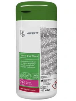 Velox Duo Wipes Tea Tonic Puszka - Chusteczki do dezynfekcji powierzchni 100 szt. Medisept